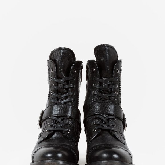 Prada Black Leather Ankle Laced Boot with Buckle - Picture 2 of 12